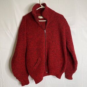 Vintage L.L. Bean Women’s Sz L Full Zip Wool Blend Sweater Chunky Knit Red 4043